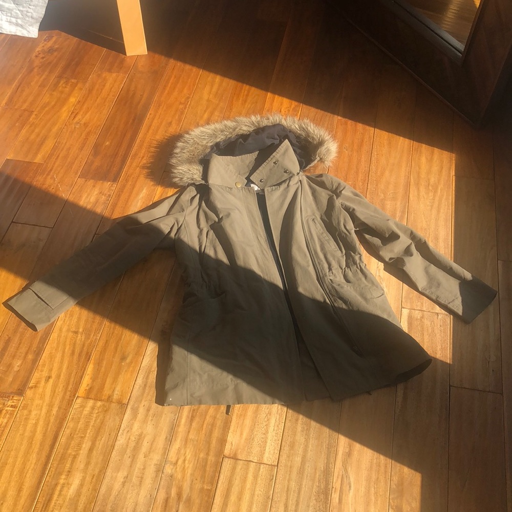 Army Green Faux Fur Hood Utility Coat